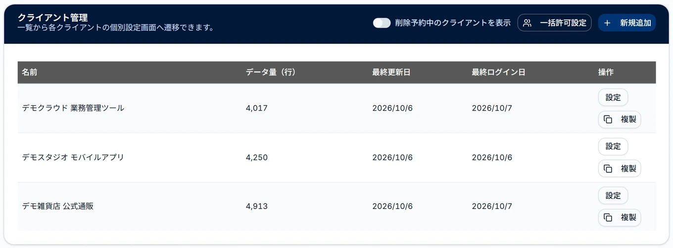 設定（代理店）のクライアント管理